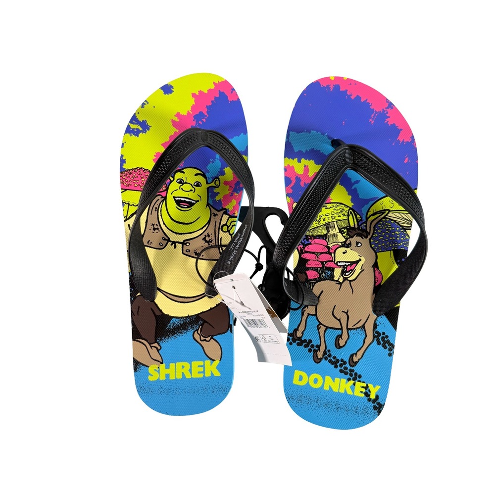 DreamWorks Shrek And Donkey Mens Flip Flop Sandals Size 8 Thong Shoes New